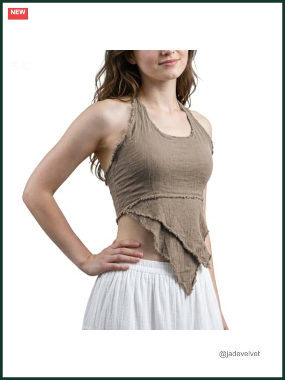 Women's Washed Cotton Halter Crop Top Raw Hem Backless Criss Cross Lace Up Tank